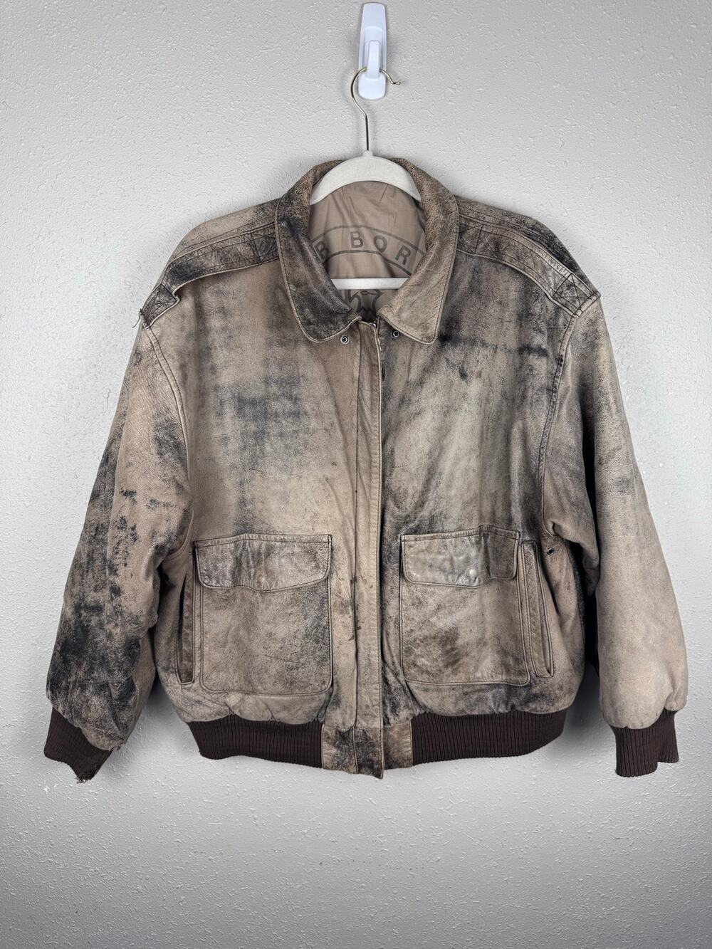 Vintage Midway Airborne Paris Sports Club 100% Genuine Leather Jacket Mens XL